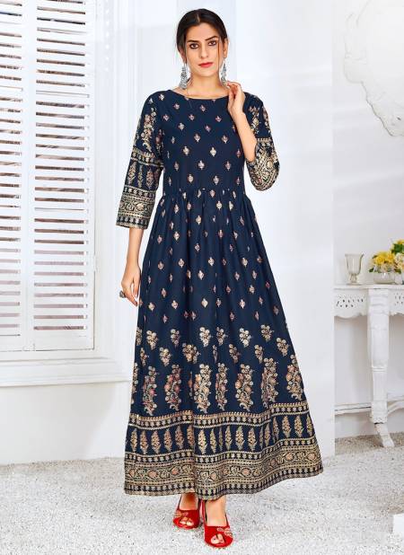 Navy Blue Colour Minakari 2 Rahul NX New latest Designer Ethnic Wear Rayon Gown Collection 1007